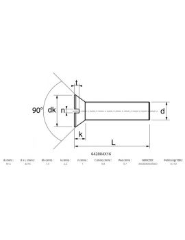 Vis métrique TF fendue - inox A4